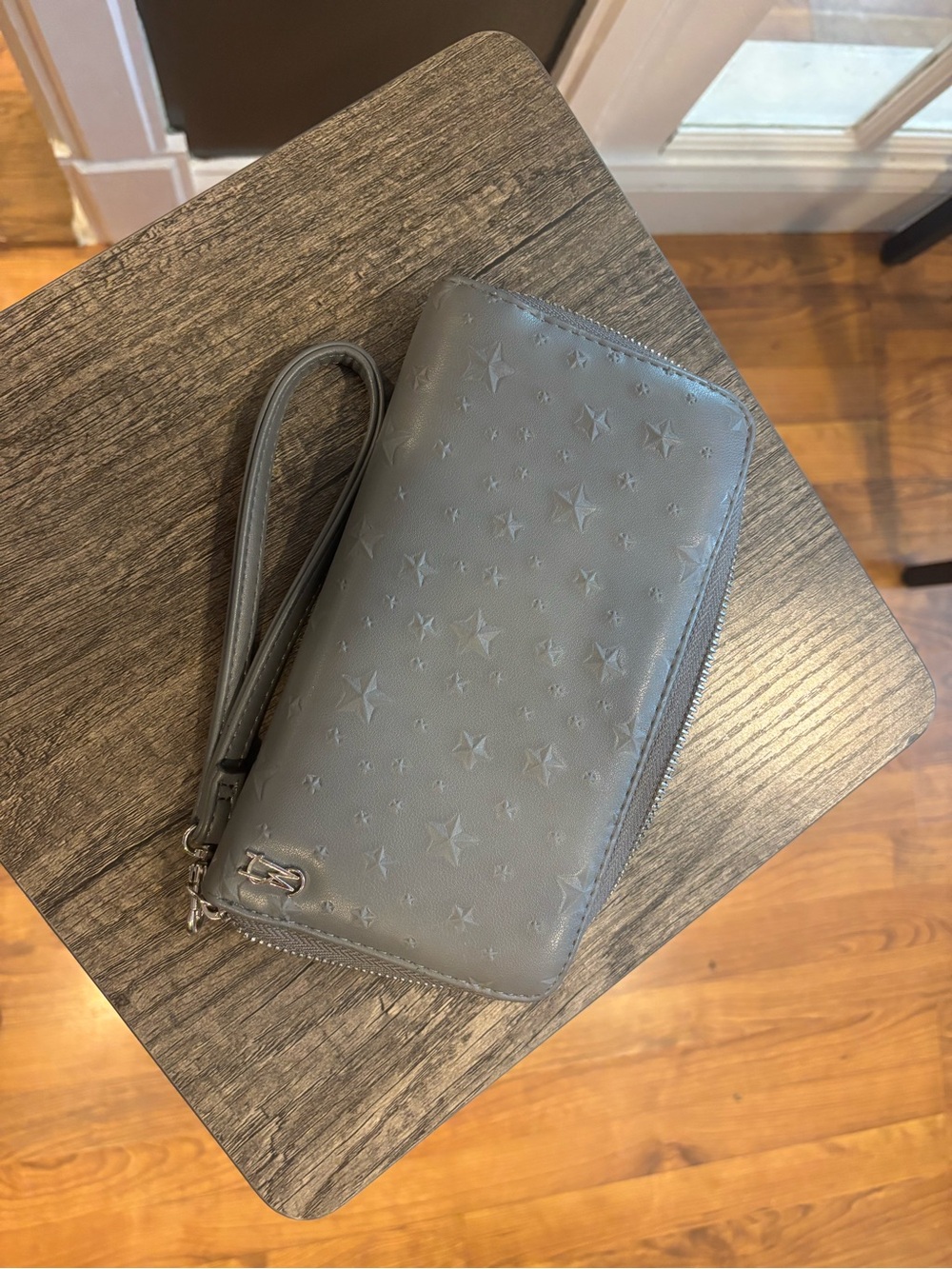 Grey Star-Embossed Zip Wristlet Wallet